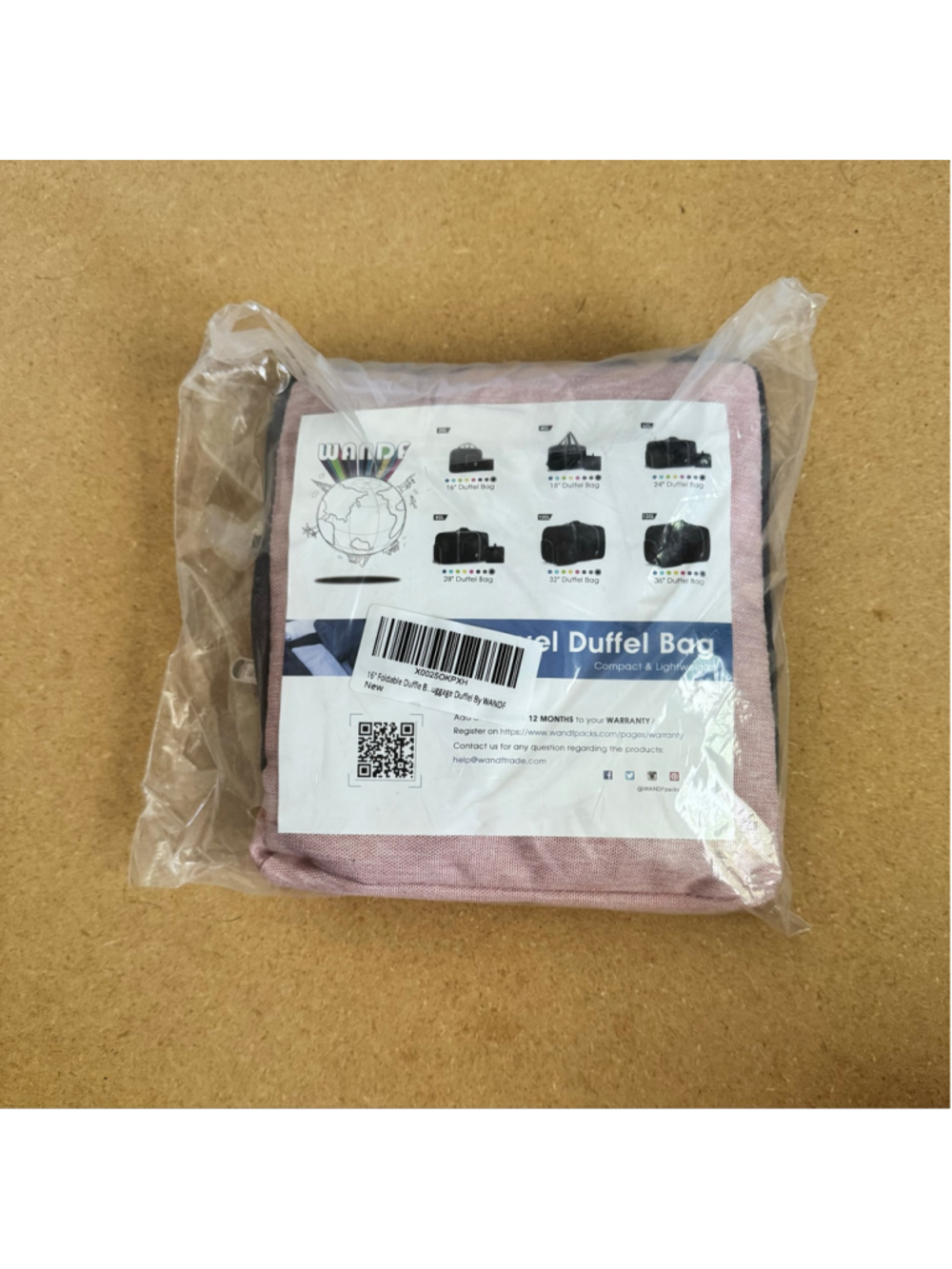 WANDF Foldable Duffel Bag One Size Pink and Gray